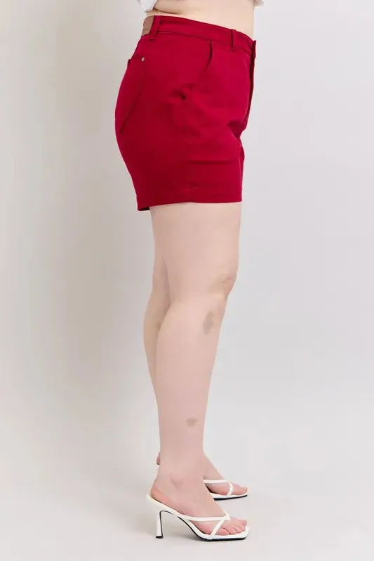 Judy Blue Plus Size High Waist Tummy Control Garment Dyed Heart Shaped Denim Shorts