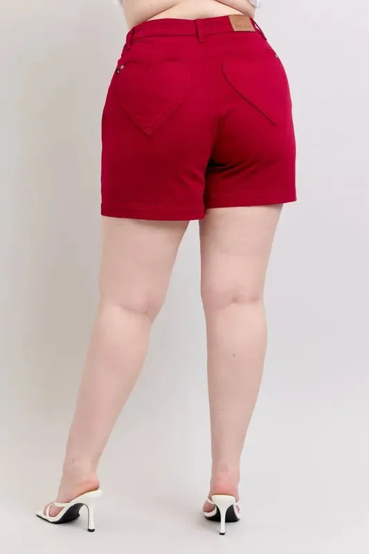 Judy Blue Plus Size High Waist Tummy Control Garment Dyed Heart Shaped Denim Shorts