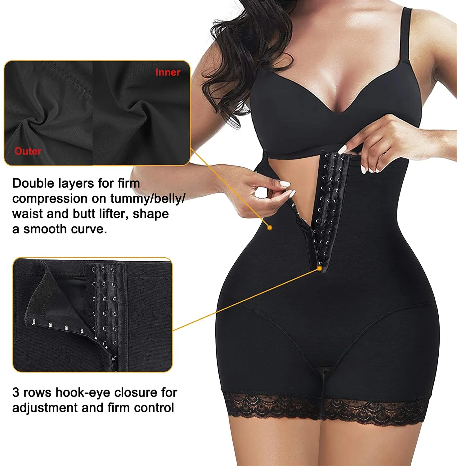 Junlan Tummy Control Butt Lifter with Adjustable Hook-eye