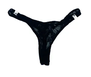 Lace Detachable T-Back Thong with Clips - Black