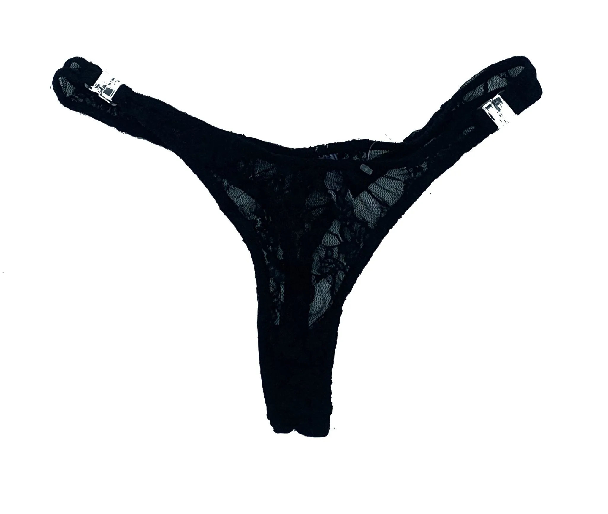 Lace Detachable T-Back Thong with Clips - Black