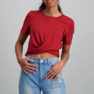 Ladies Front Twist Top - Burgundy