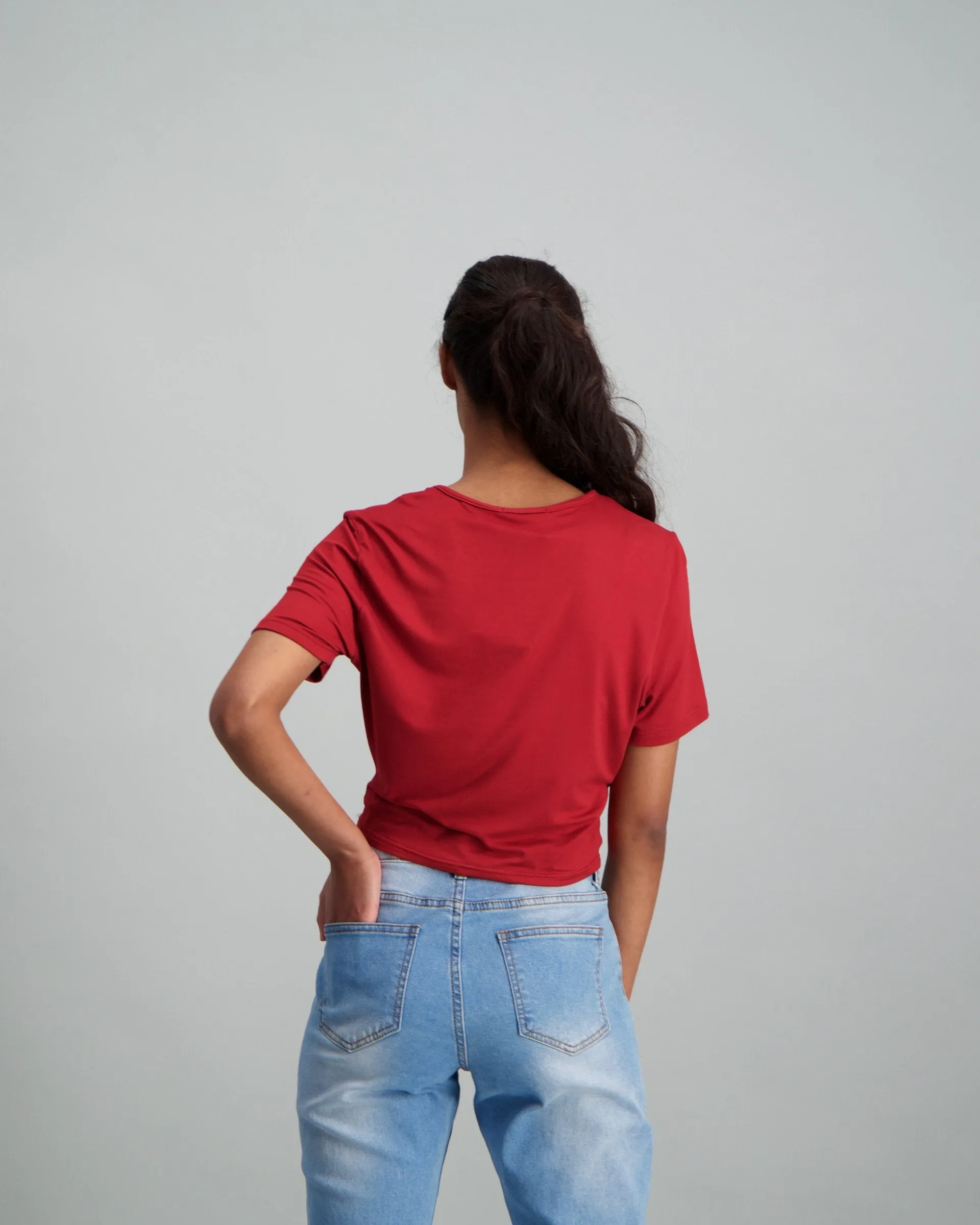 Ladies Front Twist Top - Burgundy