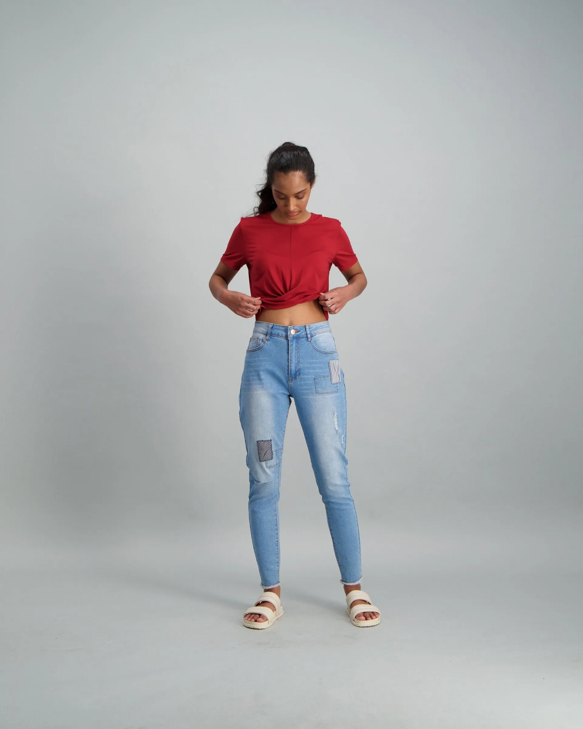 Ladies Front Twist Top - Burgundy