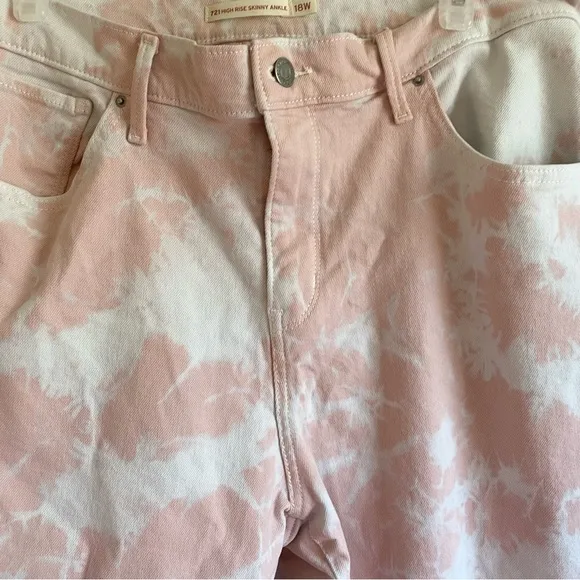 Levi's 721 High Rise Skinny Ankle Pink Tye Dye Raw Hem Jeans Size 18W