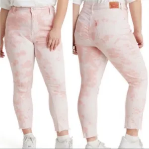 Levi's 721 High Rise Skinny Ankle Pink Tye Dye Raw Hem Jeans Size 18W