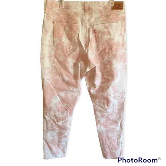 Levi's 721 High Rise Skinny Ankle Pink Tye Dye Raw Hem Jeans Size 18W