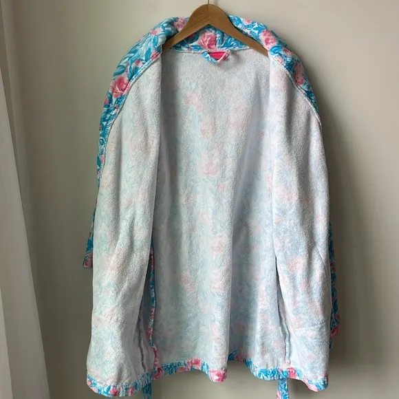 Lilly Pulitzer Terry Robe in Bondi Blue My Little Peony Pockets Belted One Size
