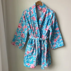 Lilly Pulitzer Terry Robe in Bondi Blue My Little Peony Pockets Belted One Size