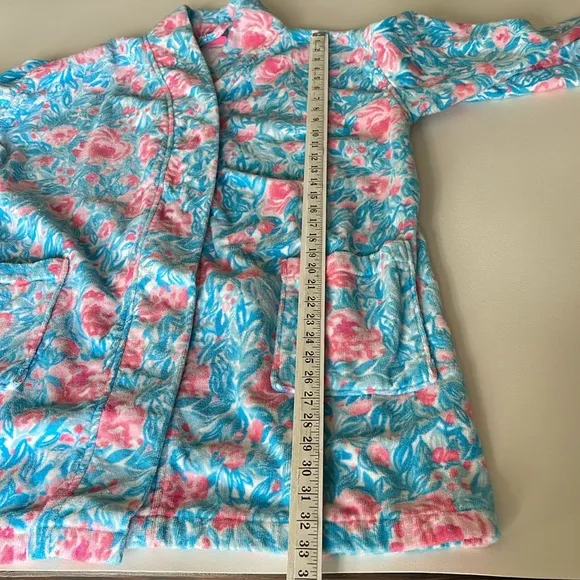 Lilly Pulitzer Terry Robe in Bondi Blue My Little Peony Pockets Belted One Size