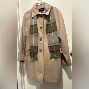 London Fog Women’s Oatmeal Heather Wool Blend Peacoat w/ Scarf,