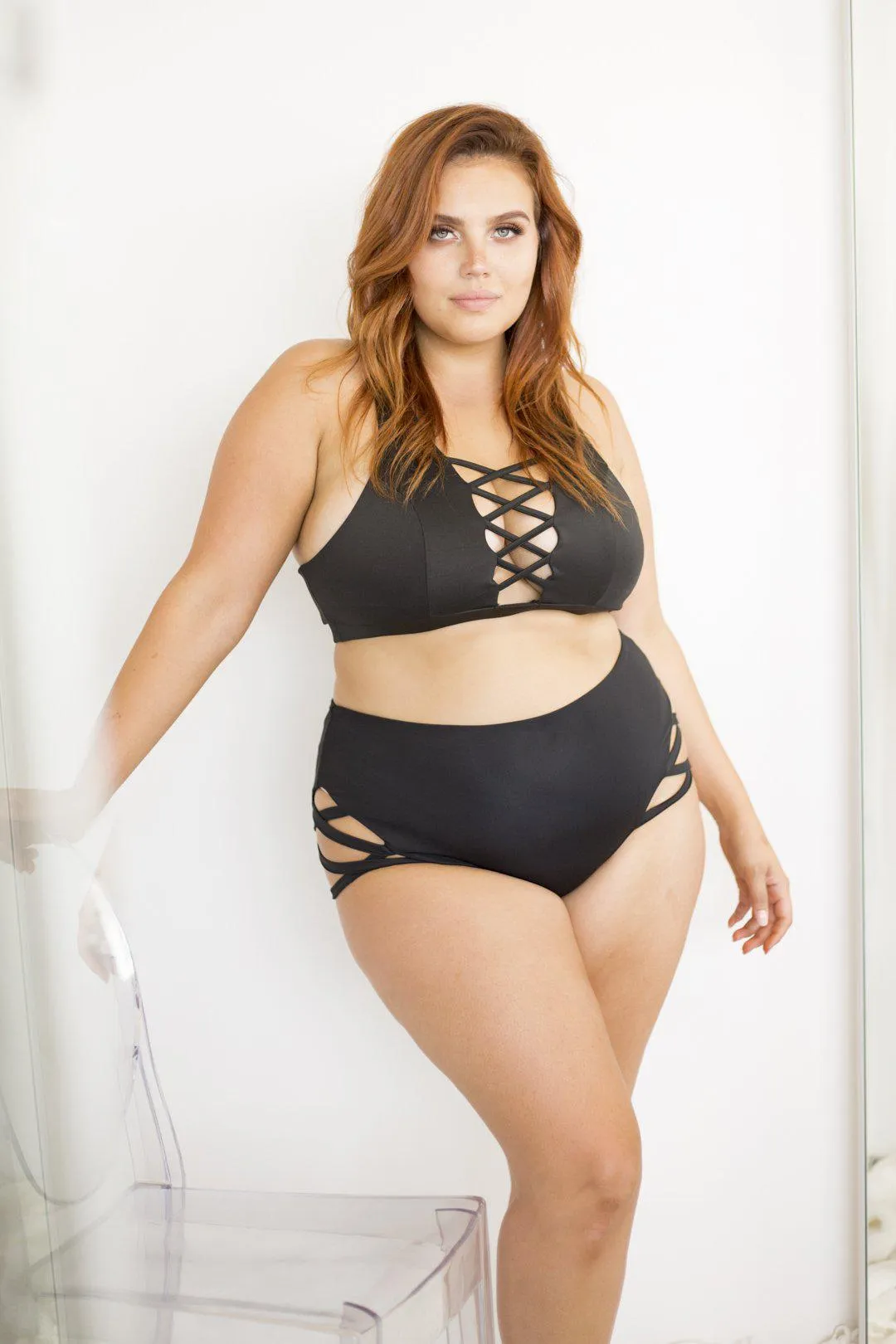 Lunalae High Waist Cross Section Shorts - Black