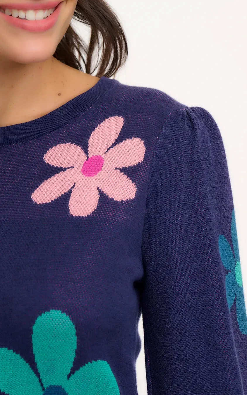 Madeline Jumper Navy Garden Flowers
