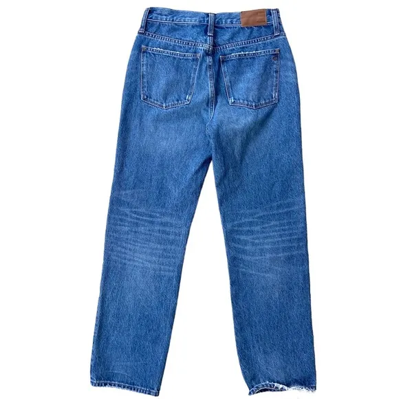 Madewell Classic Straight Jeans in Jade Wash: Knee-Rip Edition J7951