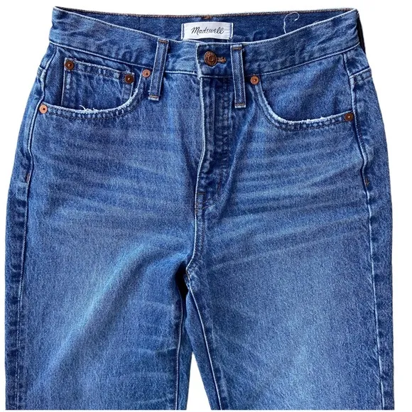 Madewell Classic Straight Jeans in Jade Wash: Knee-Rip Edition J7951
