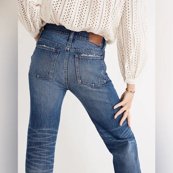 Madewell Classic Straight Jeans in Jade Wash: Knee-Rip Edition J7951