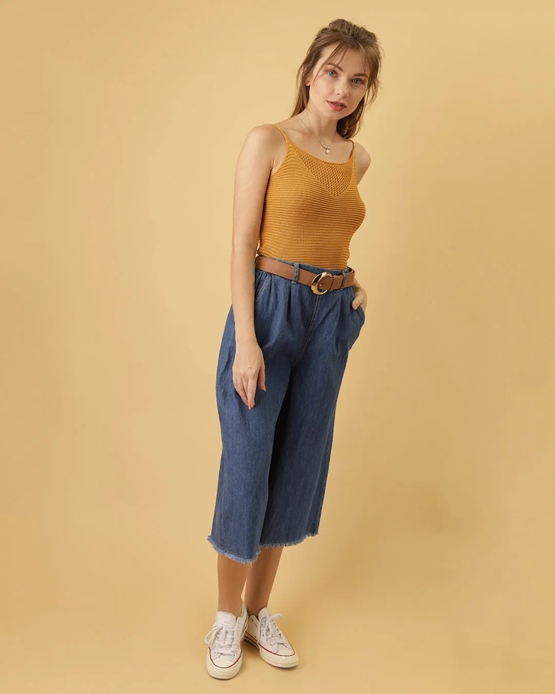 MANGO Wide Leg Denim Cullotes in Dark Blue (Overrun)