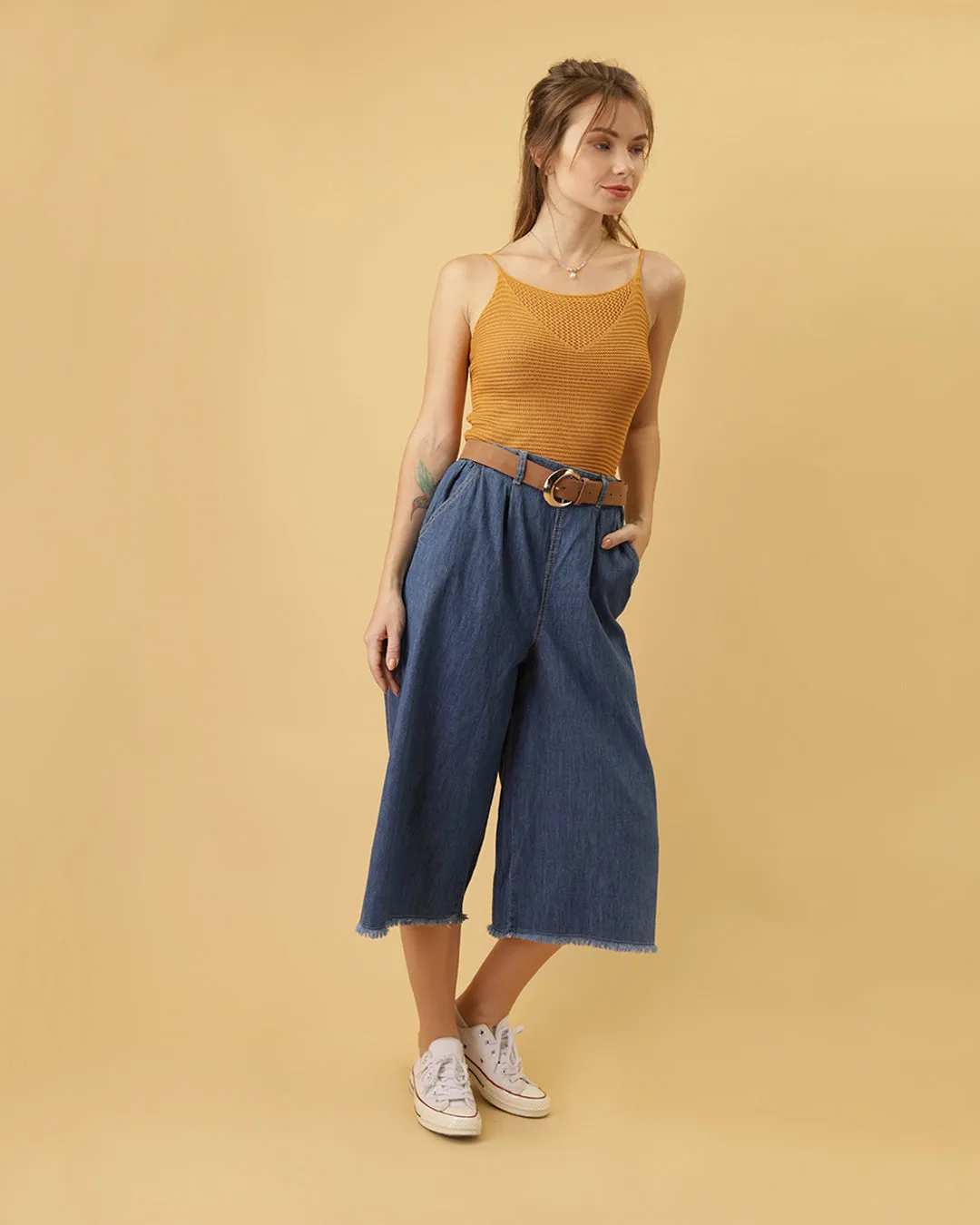 MANGO Wide Leg Denim Cullotes in Dark Blue (Overrun)