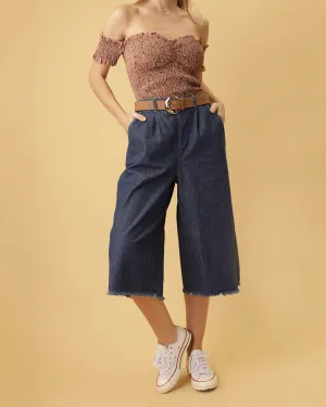 MANGO Wide Leg Denim Cullotes in Dark Blue (Overrun)