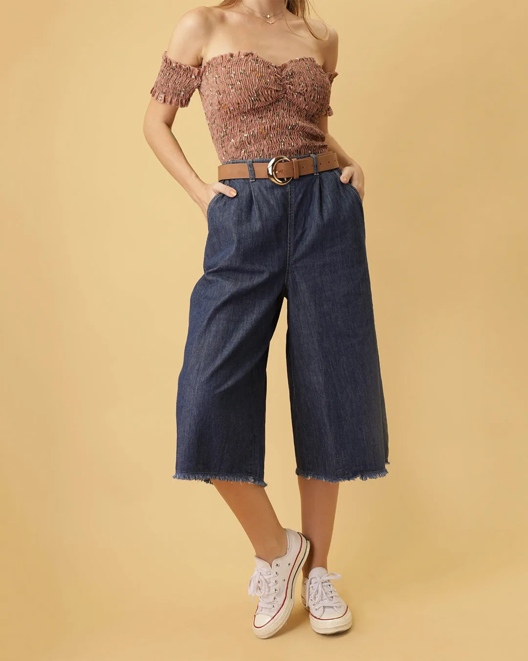 MANGO Wide Leg Denim Cullotes in Dark Blue (Overrun)