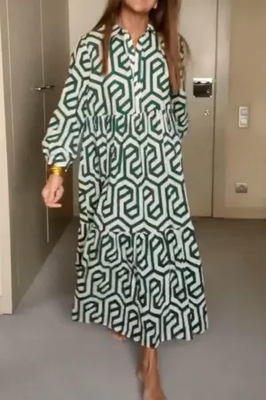 Marley Geometric Figure Print Loose Shirt Midi Dress