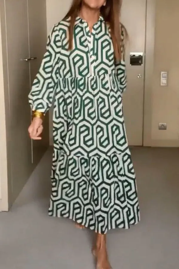 Marley Geometric Figure Print Loose Shirt Midi Dress