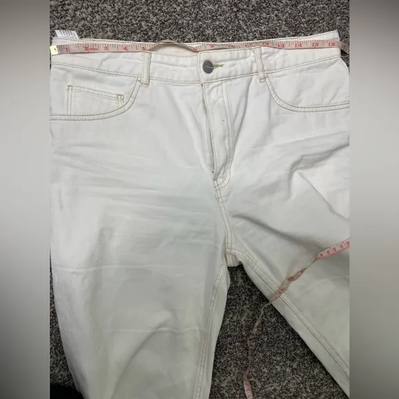 Massimo Dutti Women’s White cotton High Rise Baggy Jeans Sz 10 Slits Minimalist