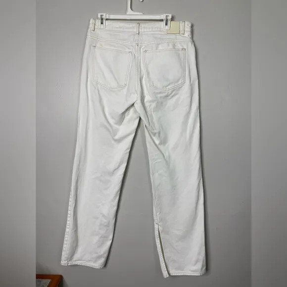 Massimo Dutti Women’s White cotton High Rise Baggy Jeans Sz 10 Slits Minimalist