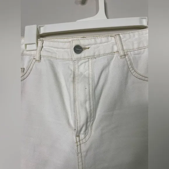 Massimo Dutti Women’s White cotton High Rise Baggy Jeans Sz 10 Slits Minimalist