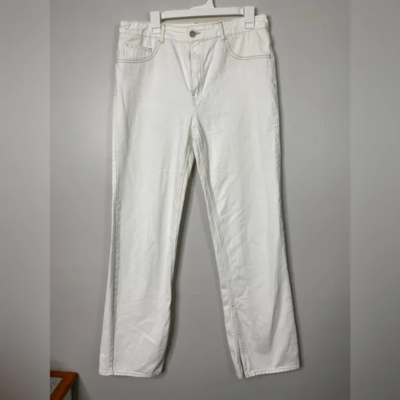 Massimo Dutti Women’s White cotton High Rise Baggy Jeans Sz 10 Slits Minimalist