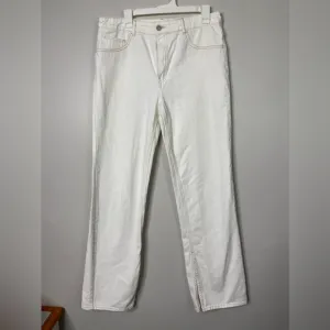 Massimo Dutti Women’s White cotton High Rise Baggy Jeans Sz 10 Slits Minimalist