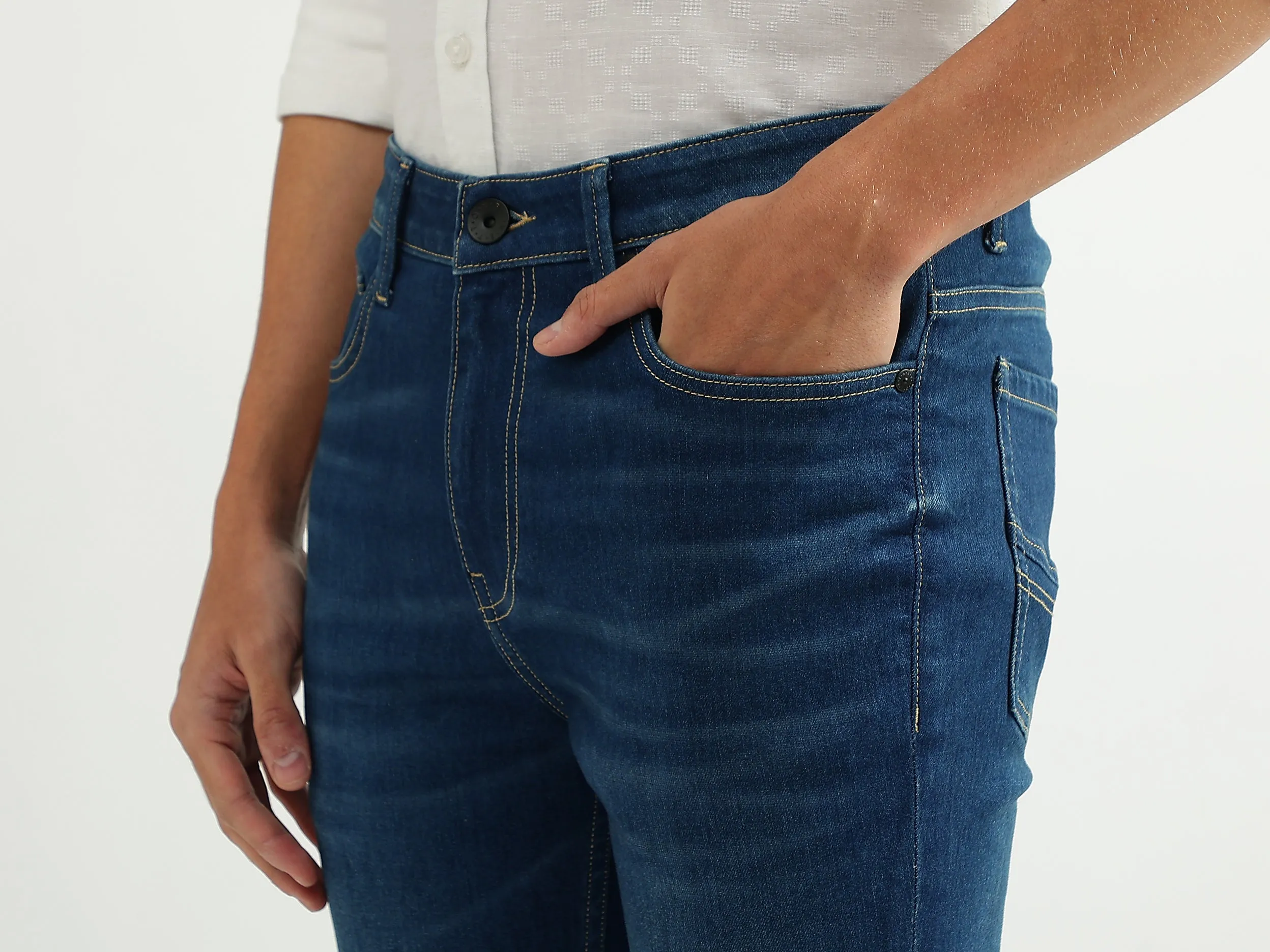 Men Solid Low Crotch Jeans