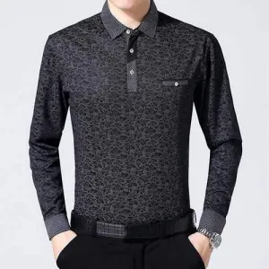 Mens Fashion Turn-down Collar Long Sleeve Golf Shirt