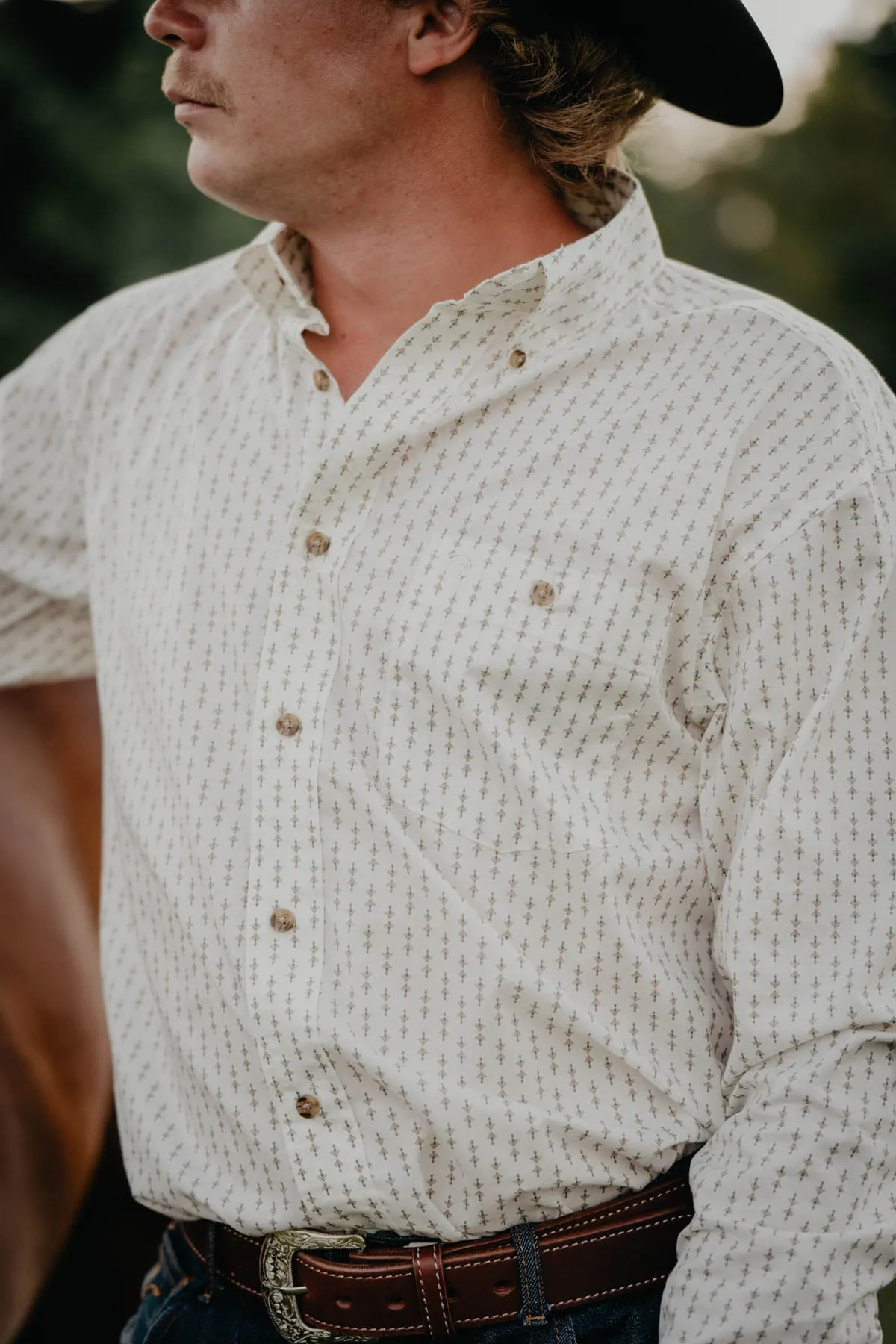 Men's Wrangler Classic Cream Geometric Button Down (XL Only)
