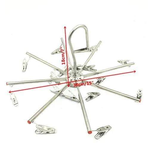 Mmei Stainless Steel Multi-function Foldable Portable Travel Hanging Rack Hook Drip Laundry Hanger With 16 Clips for Drying Clothing Towels Diapers Underwear Socks