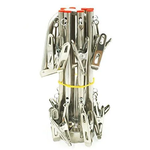 Mmei Stainless Steel Multi-function Foldable Portable Travel Hanging Rack Hook Drip Laundry Hanger With 16 Clips for Drying Clothing Towels Diapers Underwear Socks