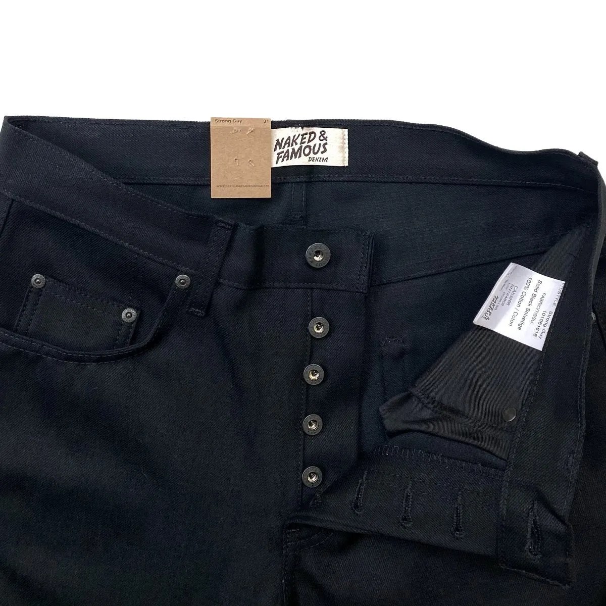 Naked & Famous Denim Solid Black Selvedge - Strong Guy Jeans