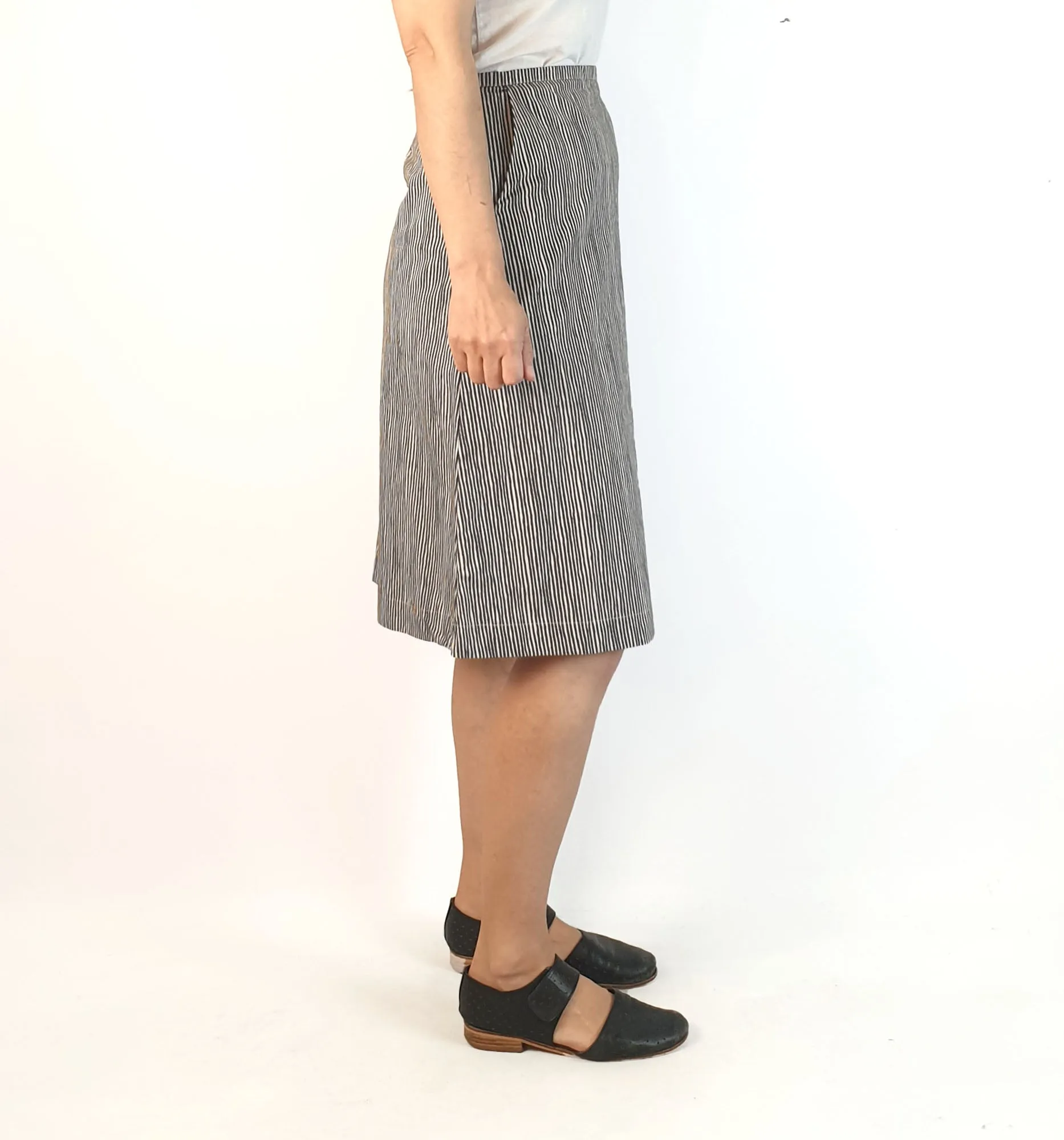 Nancybird black and cream virtical striped skirt size XS, best fits size 8