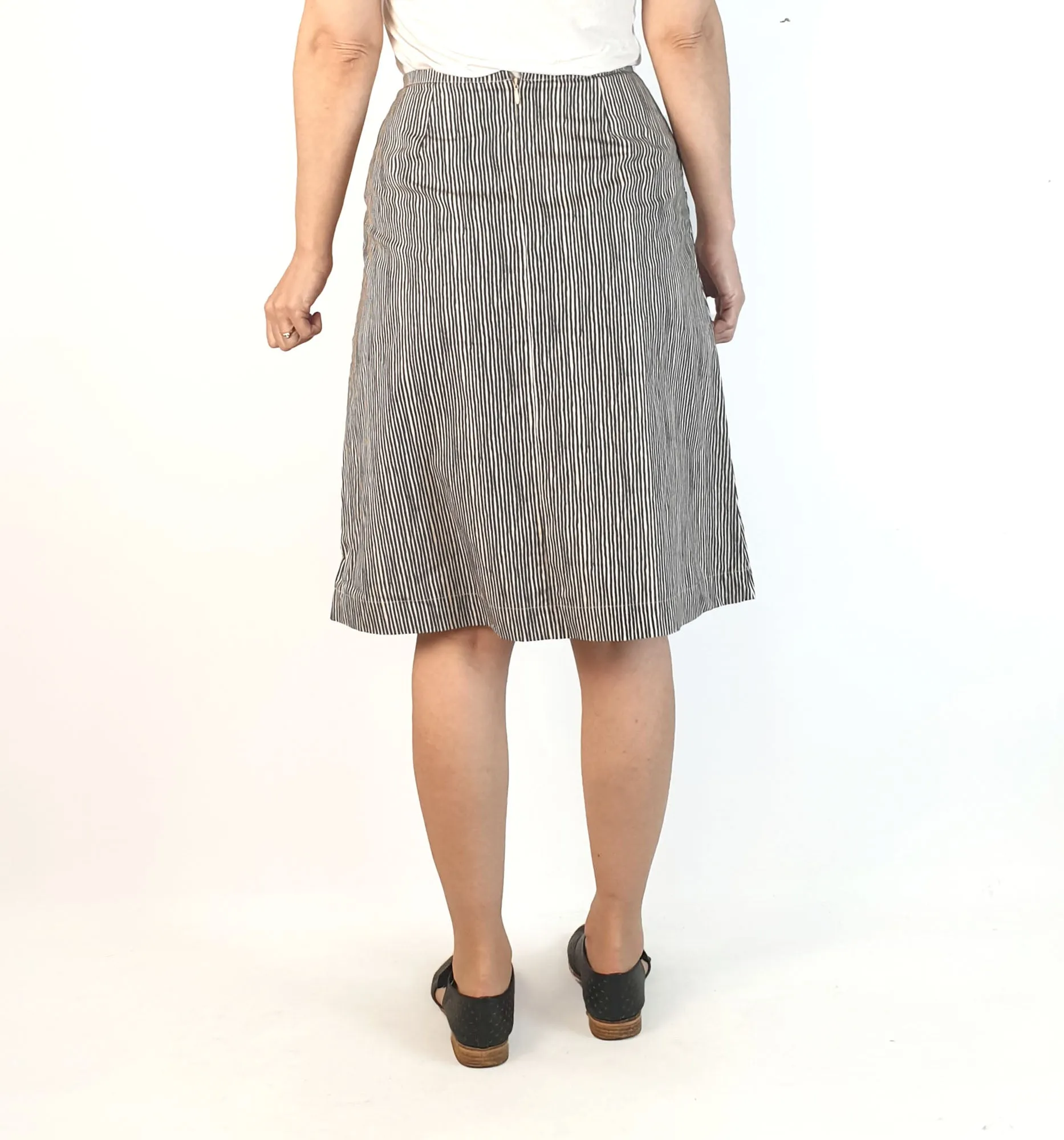 Nancybird black and cream virtical striped skirt size XS, best fits size 8