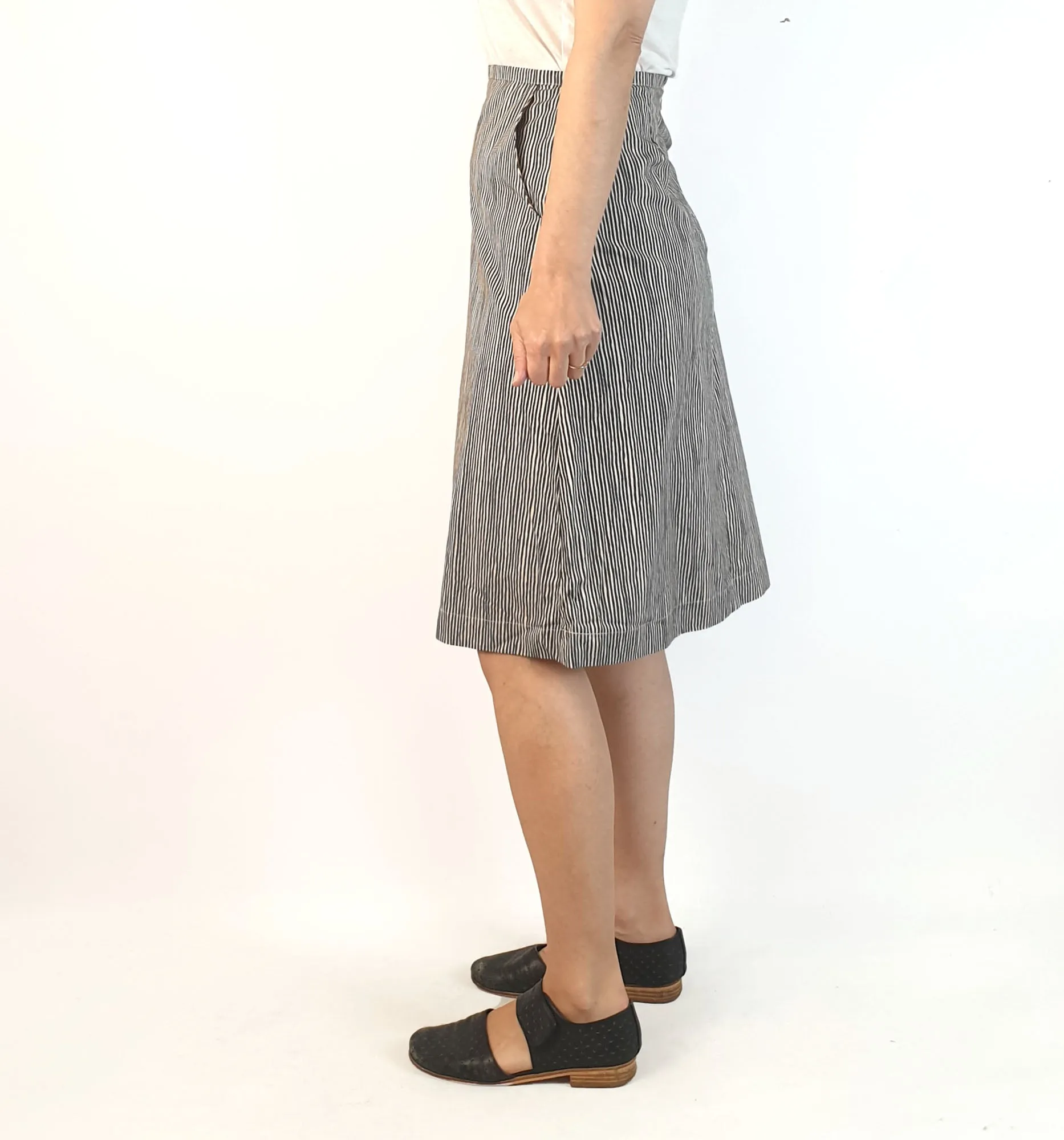 Nancybird black and cream virtical striped skirt size XS, best fits size 8