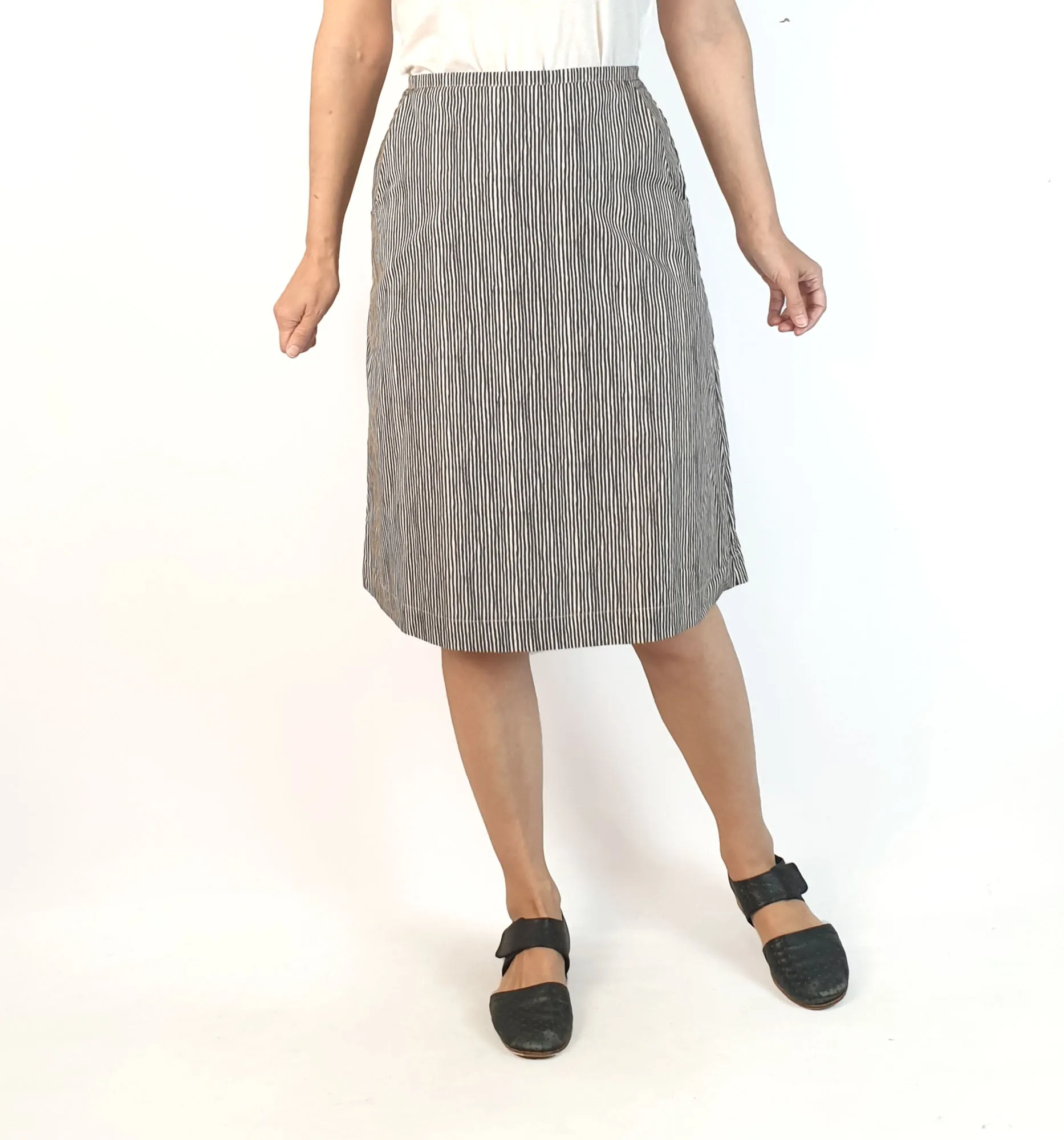 Nancybird black and cream virtical striped skirt size XS, best fits size 8