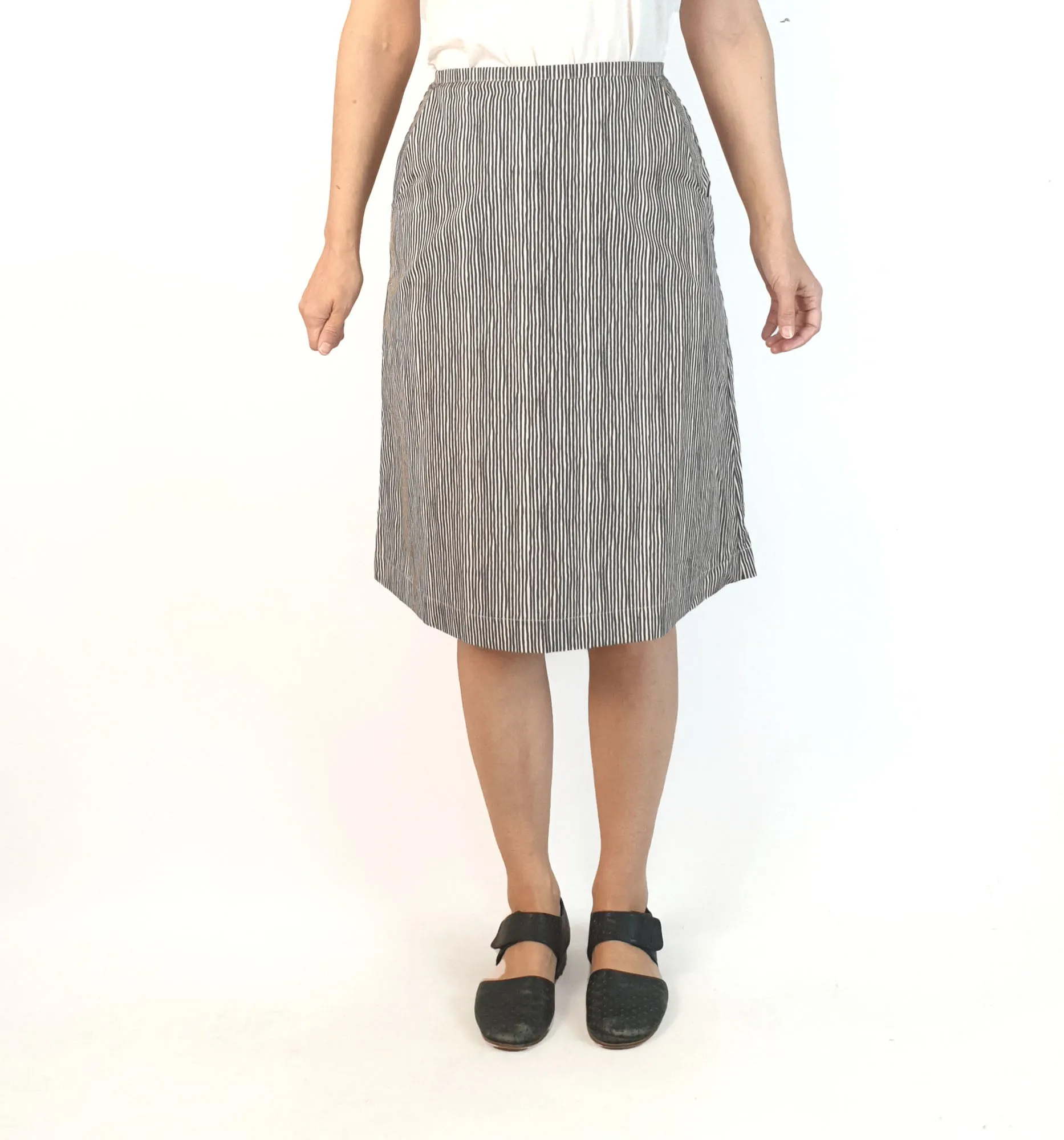 Nancybird black and cream virtical striped skirt size XS, best fits size 8