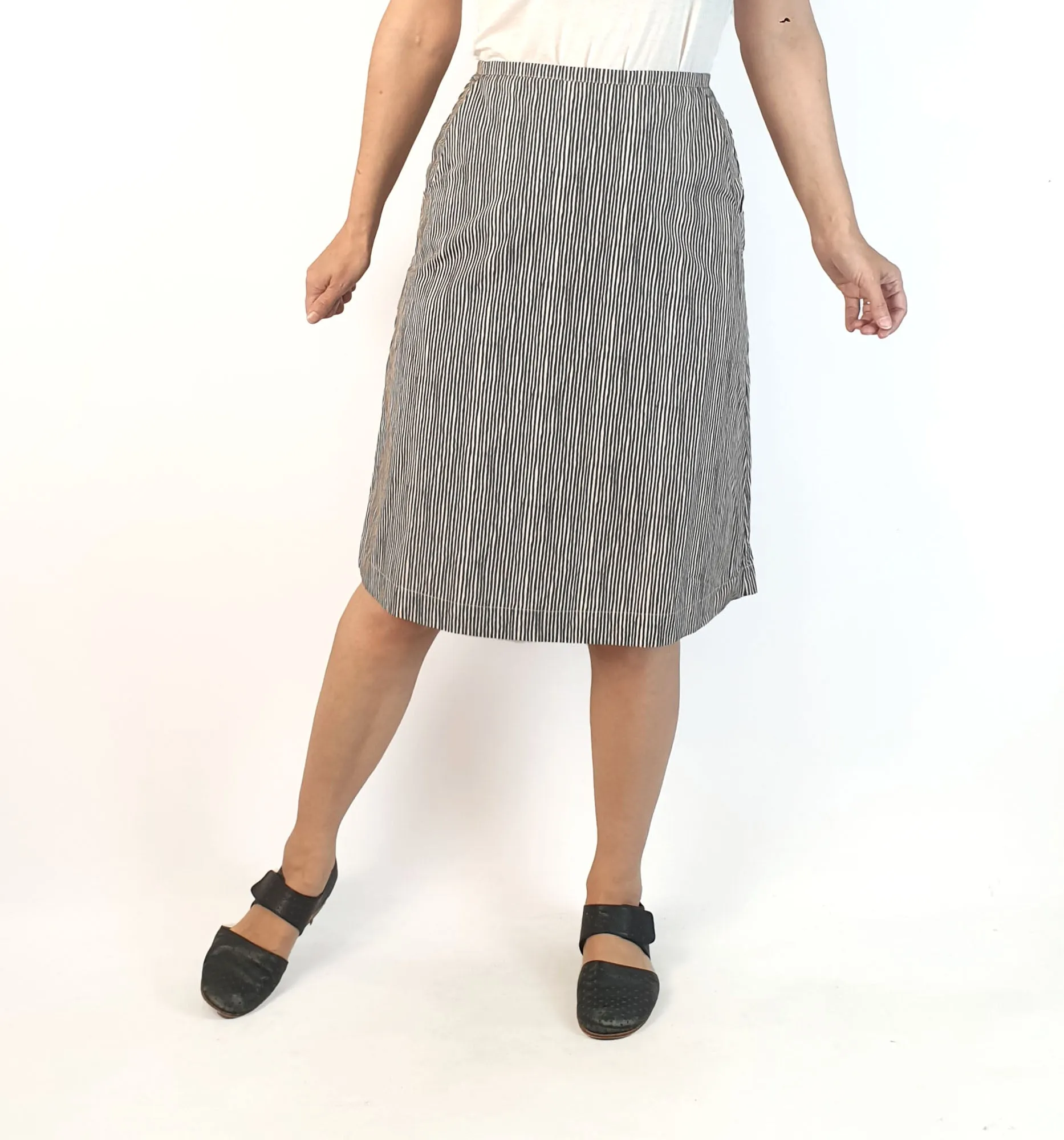 Nancybird black and cream virtical striped skirt size XS, best fits size 8