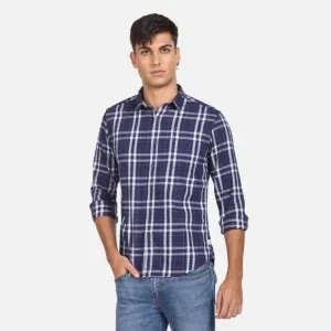 Navy Plaid Check Pure Cotton Casual Shirt