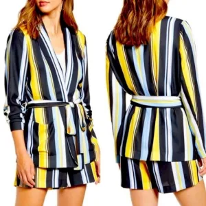 NEW Halogen M Lucinda Tie Waist Lightweight Jacket Multicolored Stripes