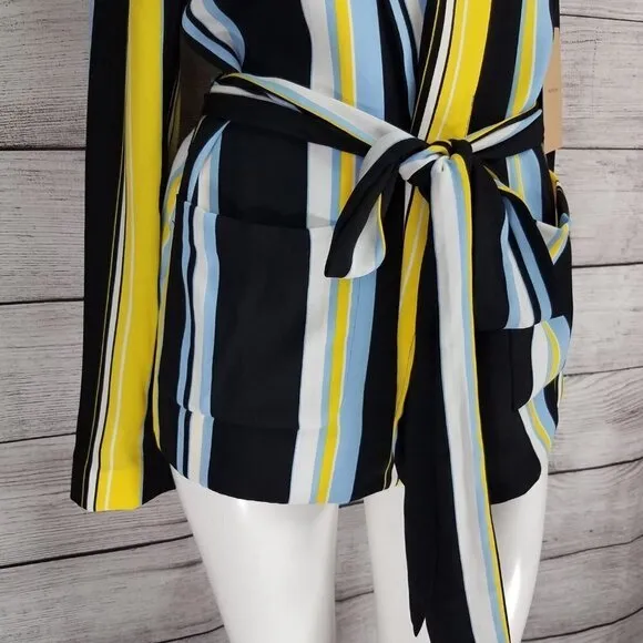 NEW Halogen M Lucinda Tie Waist Lightweight Jacket Multicolored Stripes