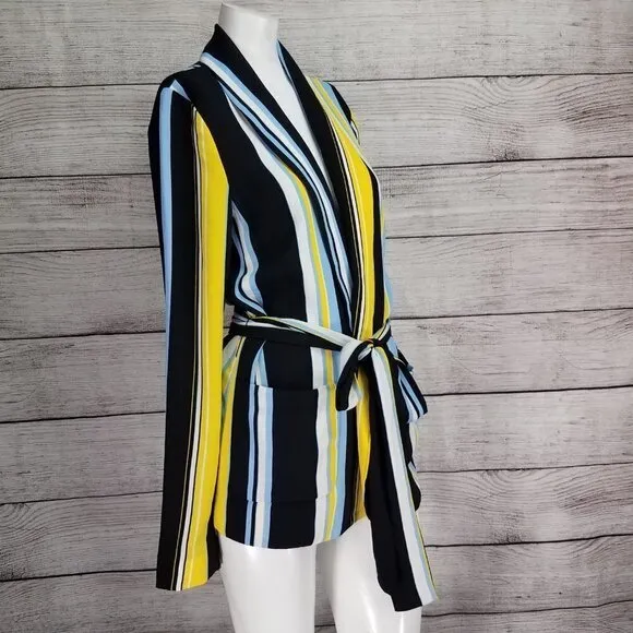NEW Halogen M Lucinda Tie Waist Lightweight Jacket Multicolored Stripes