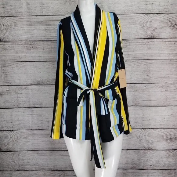 NEW Halogen M Lucinda Tie Waist Lightweight Jacket Multicolored Stripes