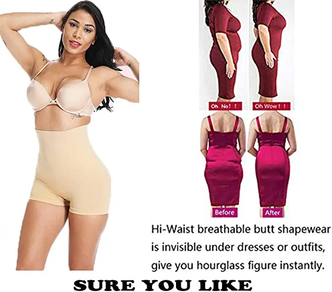 New SURE YOU LIKE Women's Shapewear Tummy Control High Waist Body Shaper Butt Lifter Shorts Seamless Slimmer Panties in Nude, Size M/L/ Fits 8-12!
