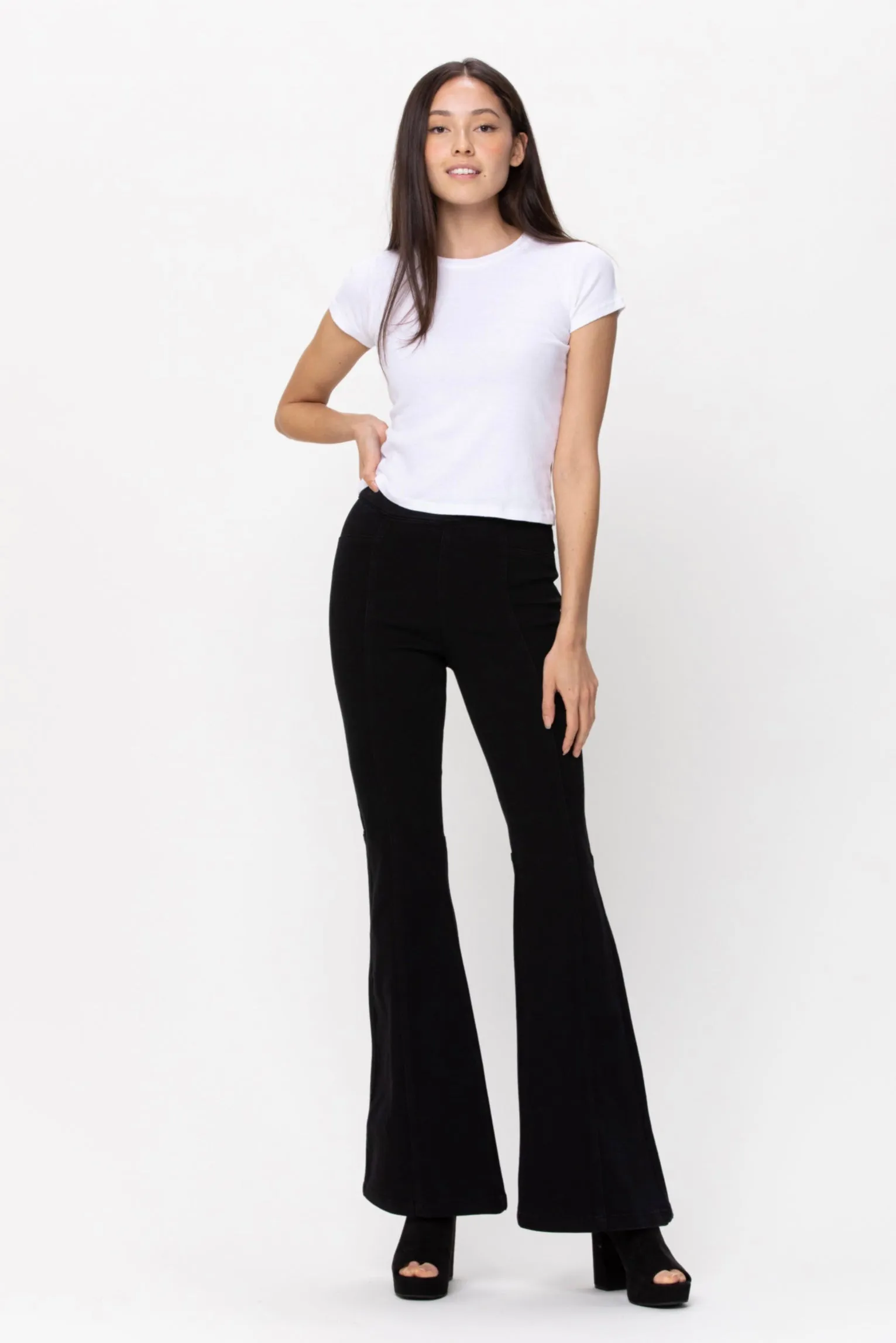 Noemi High Rise Front Seaming Detail Super Flare Black Jeans